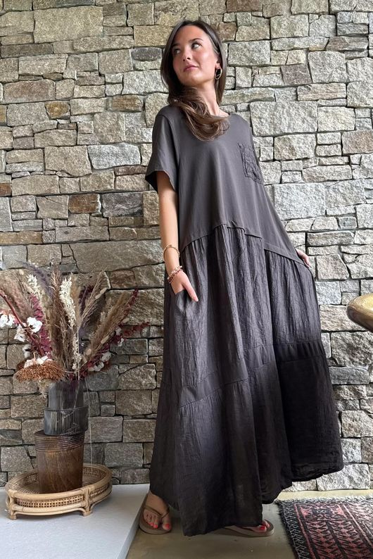 Tasha Damask T Shirt Maxi Dress Chocolate